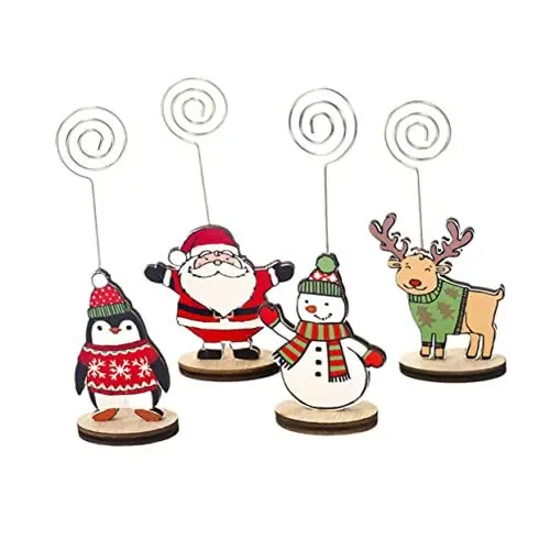 Produktbild: HOODANCOS 12St Tischnummernhalter Geschenke aus Holz Tischmenühalter schreibtischzubehör schreibtisch assecoires Weihnachts-Büroklammern Drahthalter Weihnachten Tisch Nummer Mappe Memorandum