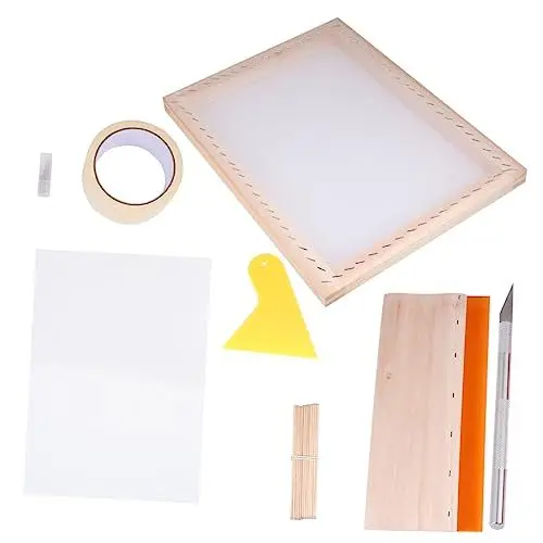 Produktbild: HOODANCOS 1 Satz DIY-Druckwerkzeuge Gewebe für den Siebdruck Siebdruckrahmen Siebdruck-Starter-Kit Bildschirm Screen Printing kit Siebdruck Set Inkjet-Transparentfolie Siebdruck-Kit Hölzern