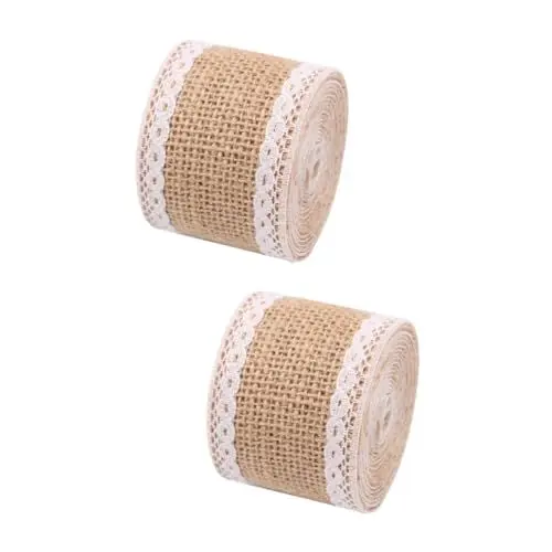 Produktbild: HOODANCOS 2St Juteband ribbon bandfeile bastelzeug Geschenkband wedding decoration blumenstecker handwerkskunst schienbeinschoner tape bandalette steckblumen Sackleinenband mit Spitze