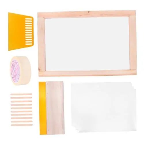 Produktbild: HOODANCOS 2 Sätze Siebdruck-Kit Rakel- -Tool Inkjet-Transparentfolie Kfz-Einbausatz Abdeckband Screen Printing spatel kletband Werkzeug Siebdruck-Starter-Kit Siebdruckrahmen Holz