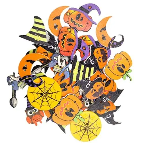 Produktbild: HOODANCOS Bastelknöpfe 50 Stück Halloween-kostüm Dekorative Knöpfe Holz-nähknöpfe Einzigartige Muster