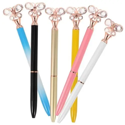 Produktbild: HOODANCOS Metall-stifte-set 6-teilig Diamant-schmetterlings-kugelschreiber Bürobedarf Schulbedarf Elegantes Design Glattes Schreiben