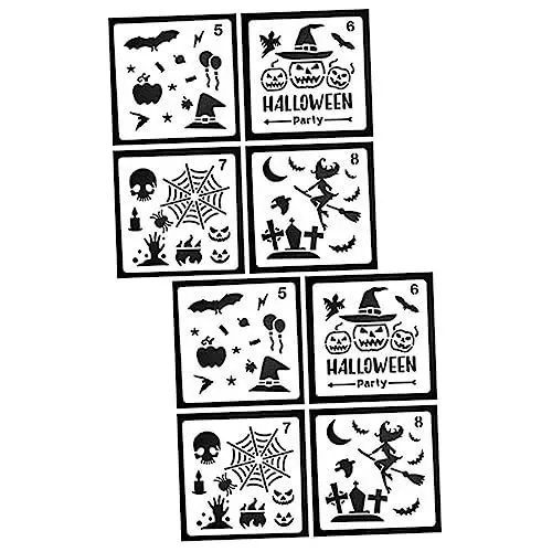 Produktbild: HOODANCOS 2 Sets 13 X 13 Cm Halloween-themen-schablonen Ausgehöhlte Malschablonen-vorlagen für Bastelprojekte Zeichnen 100 Muster für Die Dekoration 4 Stück