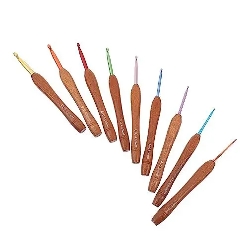 Produktbild: HOODANCOS Häkelnadel-set Mit Holzgriff 9-teiliges Set Stricknadeln Aluminium-häkelnadeln Für Anfängerprojekte