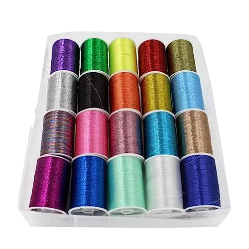 Produktbild: HOODANCOS Metallisches Stickgarn Set Buntes NäHgarn FüR DIY Projekte Kreuzstich Handarbeiten Polyester 19x18.2x3.8cm, 185g
