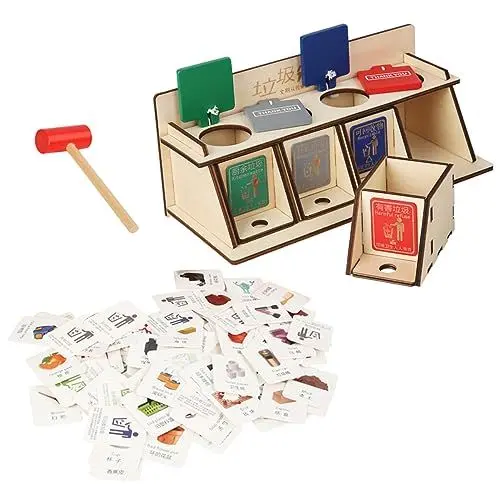 Produktbild: HOODANCOS Selbstgemacht Müllsortierspielzeug für Kinder Pädagogisches Holzspielzeug zum Abfalltrennen Lernspielzeug zur Feinmotorik und Umweltbewusstsein Kreatives Spielzeug für Kleinkinder