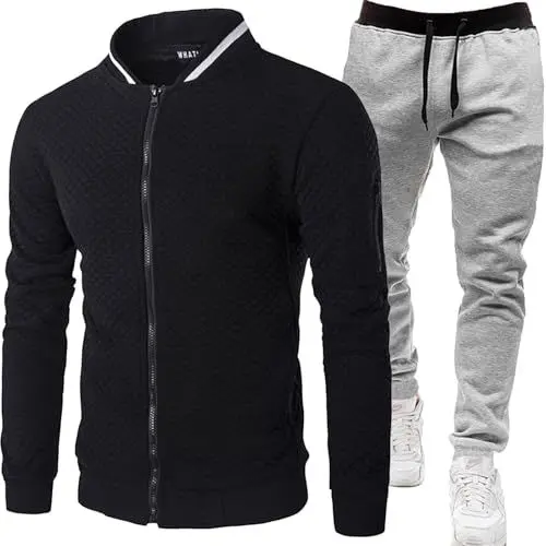 Produktbild: Hoodie Anzug Herren Pullover Herren Zip up Kordelzug Langarm Herren Einfarbig Jogginganzug Baumwolle Trainingsanzug Trainingsanzug Herren Jogginghose Aeltere Herren Retro Jogginganzug Herren