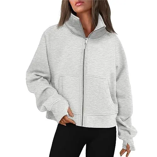 Produktbild: Hoodie Damen Beach Light Jacken Herbst V Ausschnitt Lauschig Langarm Polyeste Kapuzenpullover Damens Zip Lässige Bedrucken Große Größen Grau