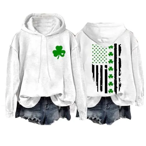 Produktbild: Hoodie Damen Oversize Sweatshirt mit Kapuze Kapuzenpullover für Frauen Amerikanische Flagge Sweatshirt Irische Flagge Sweatjacke St. 's Day Geschenk Kapuzenpullover