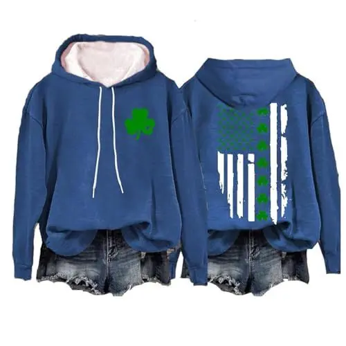 Produktbild: Hoodie Damen, Oversize Sweatshirt mit Kapuze, Kapuzenpullover für Frauen, Casual Tops Amerikanische Flagge Sweatshirt, Irische Flagge Sweatjacke St. 's Day Geschenk Kapuzenpullover Langarmshirt
