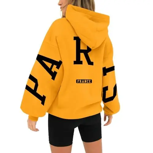 Produktbild: Hoodie Damen, Pullover Oversize, Modische Hoodies & Sweatshirts, Backprint Paris France Kapuzenpullover, Sweatshirt mit Kapuze, Bedrucken Kapuzenpulli Kuschel Tops, Weich Sweatjacke Langarmshirt