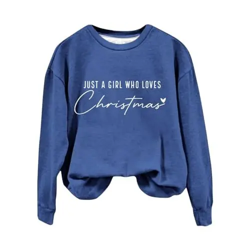 Produktbild: Hoodie Damen Pullover Oversize Modische Hoodies & Sweatshirts Just A Girl Who Loves Christmas Kapuzenpullover Sweatshirt mit Kapuze Bedrucken Kapuzenpulli Kuschel Tops Weich Sweatjacke Langarmshirt