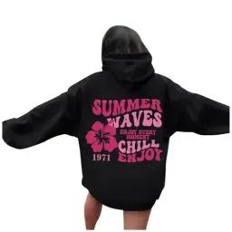Produktbild: Hoodie Damen Reißverschluss Oversize Kapuzenpullover Italienische Mode Damen Sweatshirt Vintage College Jacke Oberbekleidung Teddy Pullover Damen Oberteile Off Shoulder Pullover Damen（1-Black，S）