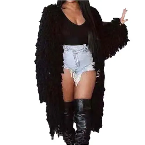 Produktbild: Hoodie Damen Sale, Mantel Damen Winterjacke Damen-Cardigan Mit Zopfmuster Fransen Und Quasten Mittellang Vorne Offen Pullover Cardigan Ausschnitt Fransen Jacke Trenchcoat Cardigan Grobstrick Damen