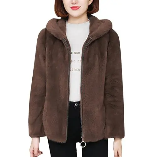 Produktbild: Hoodie Damen Sherpa Plüsch Zip Jacke Mäntel Sweatshirt Hoodies mit Taschen Oversized Fluffy Mantel Zip Up Kapuze Fuzzy Fleece Jacke Fall Hoodie Lose Casual Kapuze Warme Wintermäntel