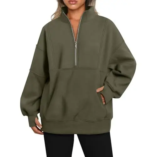 Produktbild: Hoodie Damen Tunika Damen Langarm Strickpullover Damen Lang Leoparden Shirt Strickjacke Damen Kurz Shirt mit Spitze Damen Langarmshirt Damen Pink Kasack Damen Pflege Kleidung Grün XL