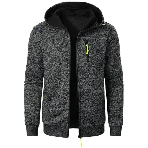 Produktbild: Hoodie Herren Einfarbig Langarm Sweatjacke Mit Reißverschluss Casual Sweatshirt Jacke Zip Up Hoodies Männer Leicht Kapuzenjacke Outdoor Sportjacke Kapuzenpullover Warm Freizeitjacke