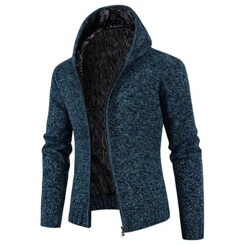 Produktbild: Hoodie Herren Einfarbig Langarm Sweatjacke mit Kapuze Feinstrick Sweatjacke Langarm Gestrickt Kapuzenpullover Warm Freizeitjacke Übergangsjacke Winterjacke Casual Fleecejacke (Navy, M)