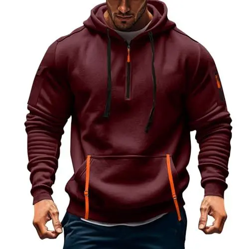 Produktbild: Generisch Kapuzenpullover Herren Pulli Starcici Mode Gym Pullover Sweatshirt Ohne Kapuze Herren-Jacken Baumwolle Sweater Rot L