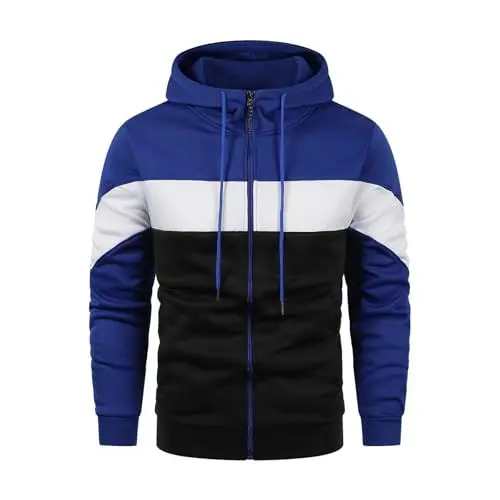 Produktbild: Hoodie Herren Langarm Sweatjacke 2024 Casual Jacke Zip Up Hoodies Männer Leicht Kapuzenjacke Outdoor Sportjacke Kapuzenpullover Warm Freizeitjacke Übergangsjacke Mit Reißverschluss Blau XL