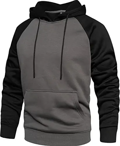 Produktbild: Hoodie Herren Raglan Hoody Farbblock Hoodies Langarm Kapuzenpullover Long Sleeve Streetwear Urban Pullover Unisex Casual Long Sleeve Dunkelgrau+Schwarz M