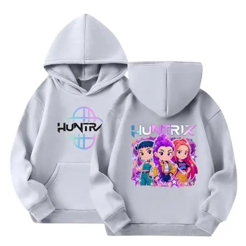 Produktbild: Hoodie Mädchen Jungen Fan Merch Kapuzenpullover mit Anime Drucken Casual Langarm Pullover für Kids Hip Hop Streetwear Lustige Sweatshirt Oberteile 2-14 Jahre(#B Light Gray,11-12 Jahre)