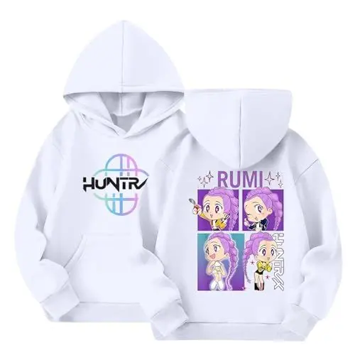 Produktbild: Hoodie Mädchen Jungen Fan Merch Kapuzenpullover mit Anime Drucken Casual Langarm Pullover für Kids Hip Hop Streetwear Lustige Sweatshirt Oberteile 2-14 Jahre(#D White,3-4 Jahre)
