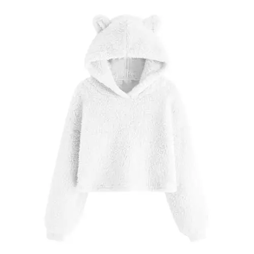Produktbild: Hoodie Mädchen Langarmshirt Warm Pullover Fleece Kleidung Klamotten Kapuzenpullover Bekleidung Oberteile Mode Long Sleeve Top Einfarbig Regular Sweatshirt Warehouse Deals Angebote Weiß, 7 Jahre