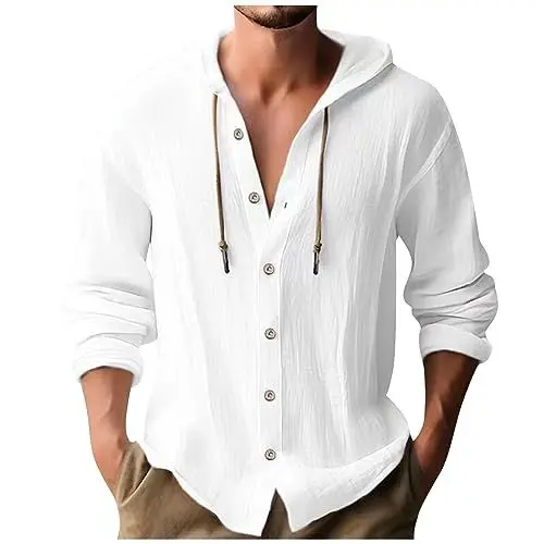 Produktbild: Hoodies Herren Pullunder für Männer Langarmhemd Hoody Hemden T Shirt Langarm Rotes Hemd Hemdjacke Weiß 3XL