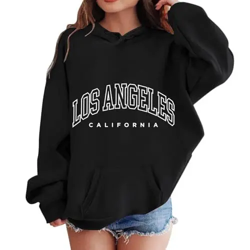 Produktbild: Mädchen Sweatshirt mit Kapuzen Briefe Drucken Langarm Kapuzenpullover lässig Locker übergroße Pullover für Teenager Mädchen Kleinkind Kinder Oversized Bequemer Herbst Winter Tops 3-12 Jahre