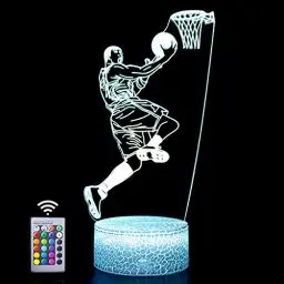 Produktbild: Hoofun Basketball 3D Lampe Basketball Nachtlicht, 16 Farben Ändern Fernbedienung 3D Illusion Lampe Basketball Geschenke für Jungs 7 8 9 10 jahre Kinder Mädchen Geburtstags Geschenke Kinderzimmer Deko