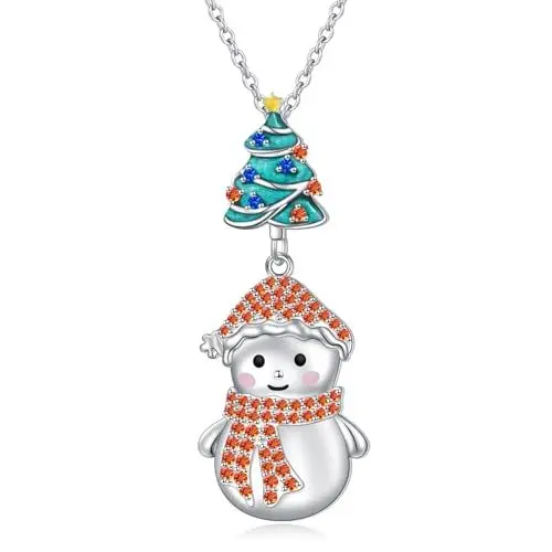 Produktbild: HOOHWE Weihnachtsbaum und Schneemann Halskette für Damen 925 Sterling Silber Kette mit Anhänger Weihnachten Schmuck Geschenke für Frauen Mädchen Damen