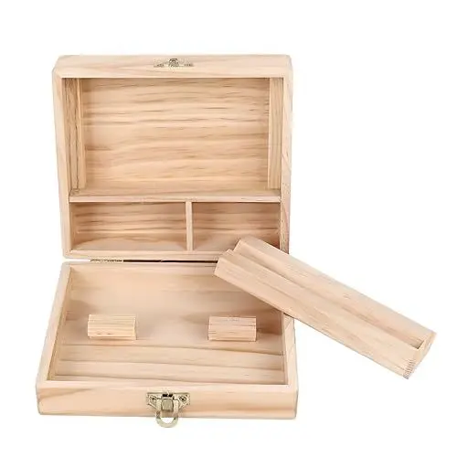 Produktbild: HOOLEEY Aufbewahrungsbox mit Rolltablett, 4 Fächer, sichere Aufbewahrung, nachhaltige Räucherbox aus Holz für Kräuter, Schmuck