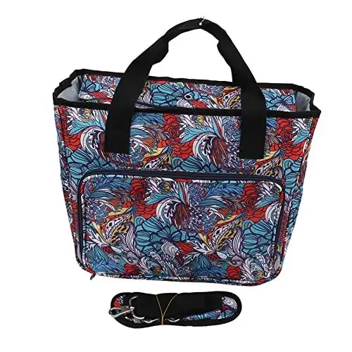 Produktbild: Hooleey Stricktasche, Oxford-Stoff, tragbarer Griff, großes Fassungsvermögen, langlebig, wasserdicht, breite Anwendung, Häkeltasche (Flower Pattern)