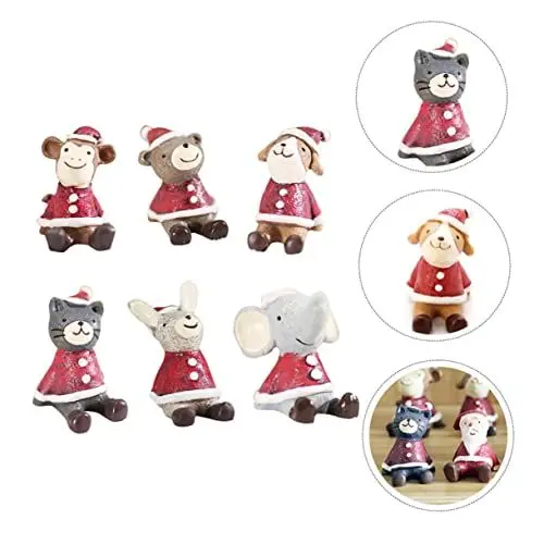 Produktbild: HOOTNEE 6 Stücke Mini Weihnachtsdeko Aus Kunstharz Weihnachtsornament Kunstharzfigur Für Dekoration