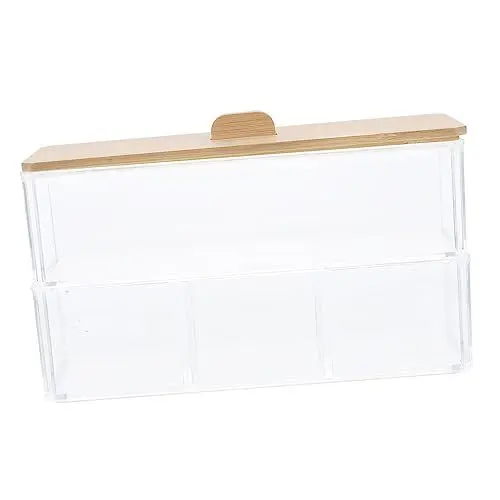 Produktbild: HOOTNEE Transparente Acrylbehälter Set Mit Bambusdeckel 3er Set Wattepad Organizer Und Wattebauschhalter Für Badezimmer Oder Wickelkommode