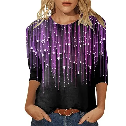 Produktbild: HOOUDO Damen 3/4 Ärmel Bluse Lose Tunika für Damen Casual Sommer Tops Floral Ärmel Rundhals T-Shirt Blumen Bedruckte lockere Seitenschlitzbluse Gelbes Oberteil Damen