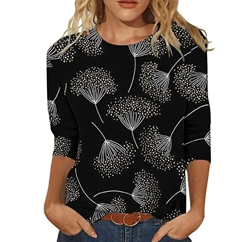 Produktbild: HOOUDO Damen Blusen 3/4 Ärmel und Dreiviertelärmeln, T-Shirt-Blusenoberteile Wrap Top Damen