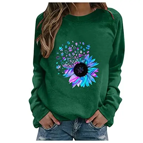 Produktbild: HOOUDO Damen Langarm Oberteil Pulli in Einer farbigen Bluse Damen Kleidung Elegant Sexy (Green, L)