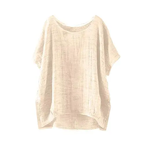 Produktbild: HOOUDO Damen Sommer Kurzarm Seitliche Trennung Solid Casual Loose Leinen Top Damen Oberteil Große Größen Shirt Oversize Top Rosa Quadratischer Ausschnitt Ballonärmel Obertei Bluse