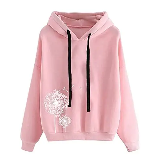 Produktbild: HOOUDO Damen Sweatshirt Langarm Druckärmel-Kapuzenpullis-langes Sweatshirt Frauen-Kapuzenpullis & -Sweatshirts Hoodie Mit Aufdruck Damen (Pink, L)