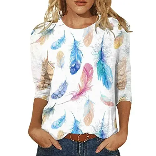 Produktbild: HOOUDO Damen Top Elegant Damen Sommer Tops Rundhals Ärmel Bequeme T-Shirt Bluse mit Blumendruck Top Damen Sexy
