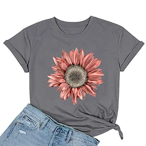Produktbild: HOOUDO Damen Top Elegant O-Ausschnitt Frauen Modehemd Top Druckbluse Kurze T-Shirt für Frauen Top Wasserfallausschnitt Damen
