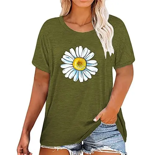 Produktbild: HOOUDO Damen Tops Sommer Damen Casual Top Kurzarm Bedrucktes T-Shirt Rundhals Lose Soft Top Bluse Heimatmeer Damen