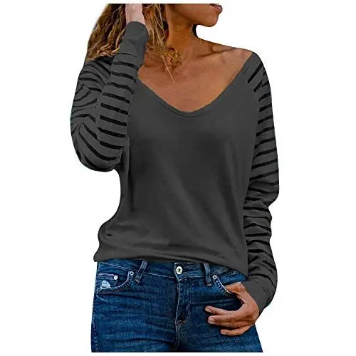 Produktbild: HOOUDO Damen Tops Sommer Patchwork-Pulli für Frauen mit V-Ausschnitt Patchwork-Jacke für Frauen Damen Tunika