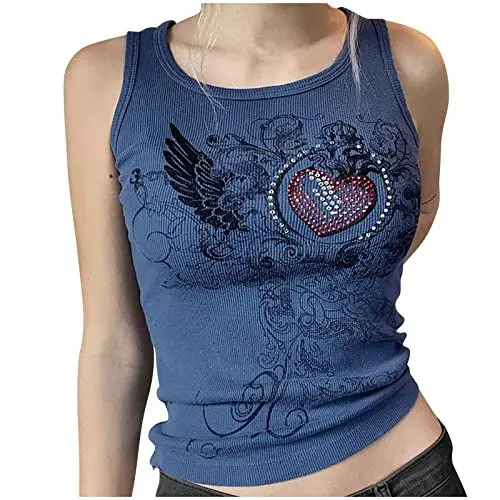 Produktbild: HOOUDO Damen Tshirt Elegant Frauen gelegentliche Töpfe Strassdruck Elegantes Hemd Kontrastfarbe O-Ausschnitt Ärmellos schlank lässiger Oben Schwarzes Oberteil Damen