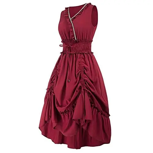 Produktbild: HOOUDO Frauen Halloween Kostüme für Erwachsene Mittelalterliches Kleid für Damen im Retro-Gothic-Stil mit Gürtel, Bühnenaufführungskleid Boho-Set, Mittelalterliches Irisches Kostümhemd Und Überkleid
