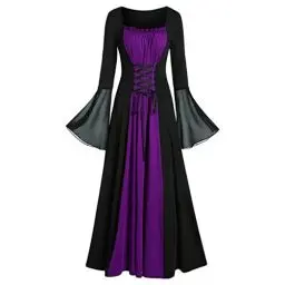 Produktbild: HOOUDO Gothic Kleid Damen Mittelalter Mittelalterliches Kostüm für Damen, Trompetenärmel, irisches Hemdkleid mit Korsett, traditionelles Kleid, Halloween, Damen, M, Plastikbecher Mittelalterlich