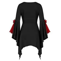 Produktbild: HOOUDO Mittelalter Kleidung Damen Frauen Halloween Gothic Pailletteneinsatz Schmetterling Ärmel T-Shirt Tops Bluse Mit Gummizug