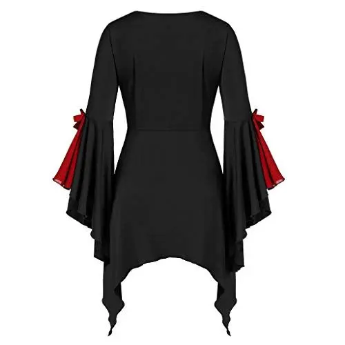 Produktbild: HOOUDO Mittelalter Kleidung Damen Frauen Halloween Gothic Pailletteneinsatz Schmetterling Ärmel T-Shirt Tops Bluse Mit Gummizug